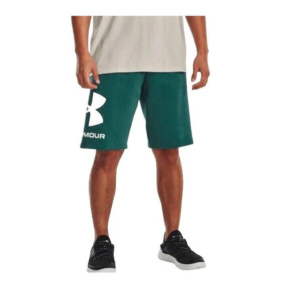 UNDER ARMOUR Mens Green White RIVAL Fleece Big Logo Shorts Small NWT - Picture 2 of 8